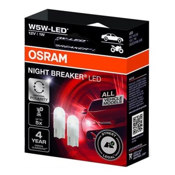 SARJA 2x LED-autopolttimo NIGHT BREAKER W2.1x9.5d/1W/12V 5700K - Osram