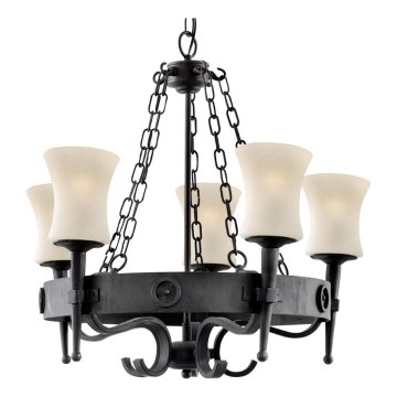 Searchlight - Ketjullinen kattokruunu CARTWHEEL 5xE27/60W/230V musta