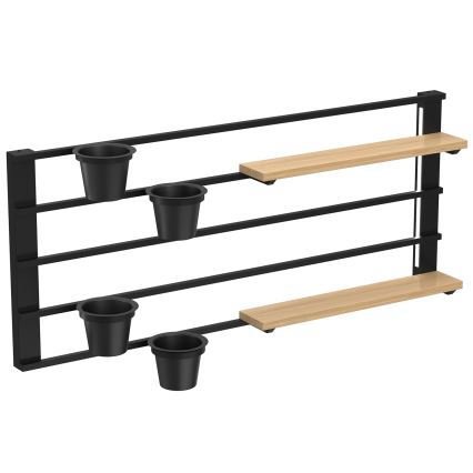 Seinähylly kukkaruukuilla ja LED valaistus SHELF 50x118 cm musta/beige/mänty
