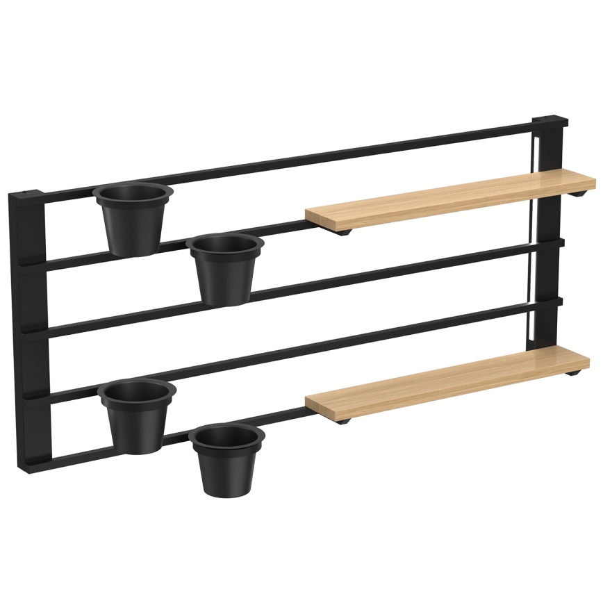 Seinähylly kukkaruukuilla ja LED valaistus SHELF 50x118 cm musta/beige/mänty