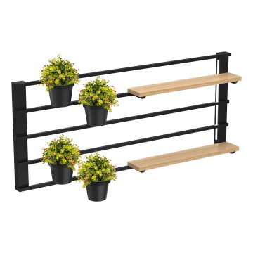 Seinähylly kukkaruukuilla ja LED valaistus SHELF 50x118 cm musta/beige/mänty