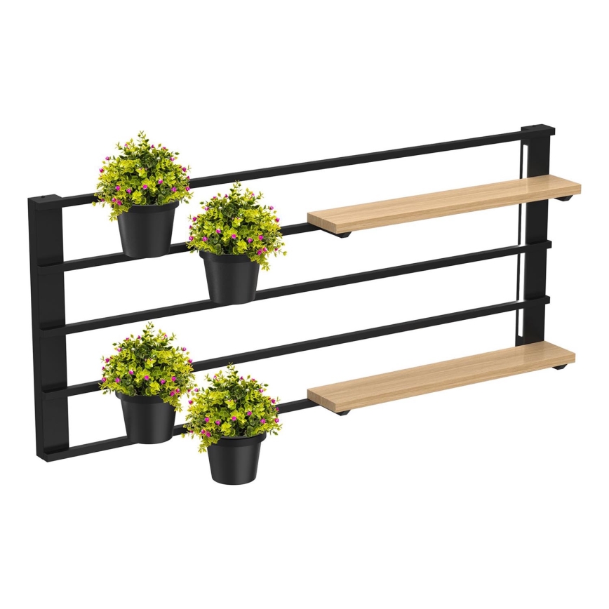 Seinähylly kukkaruukuilla ja LED valaistus SHELF 50x118 cm musta/beige/mänty