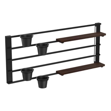 Seinähylly kukkaruukuilla ja LED valaistus SHELF 50x118 cm musta/ruskea/mänty