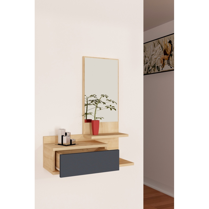 Seinähylly peilillä ROZELLA 90x60 cm beige/antrasiitti