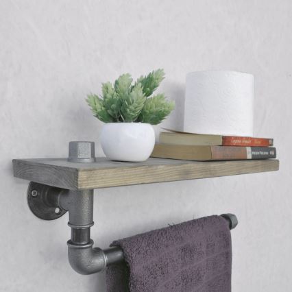 Seinähylly pyyhetelineellä BORURAF 16x40 cm kuusi/musta