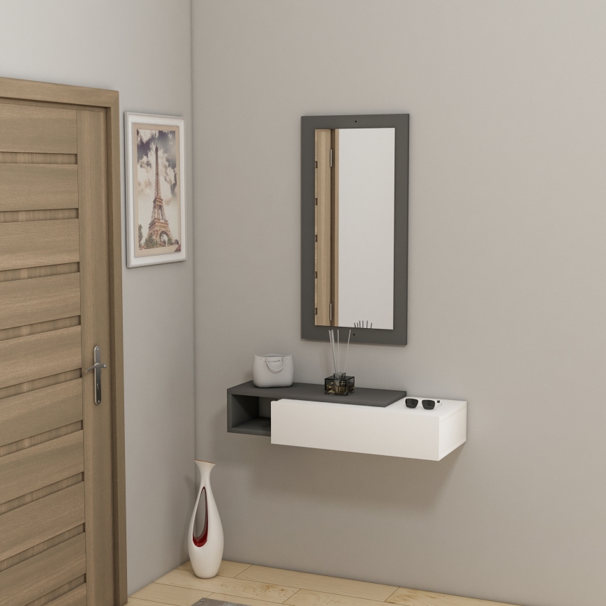 Seinähylly + wall peili VIEN valkoinen/antrasiitti
