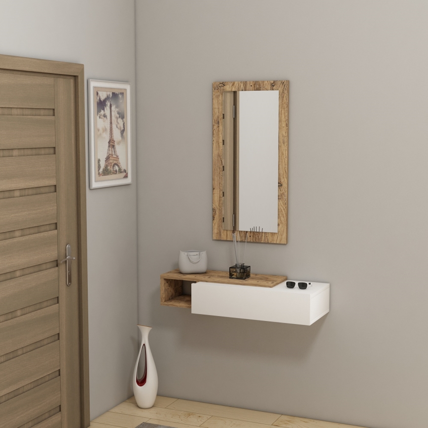 Seinähylly + wall peili VIEN valkoinen/mänty atlantic