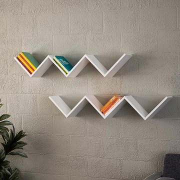 Seinähylly ZIG ZAG 24,5x129 cm valkoinen