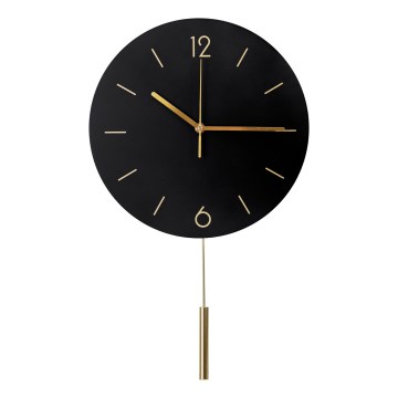 Seinäkello heilurilla Ø 30 cm 1xAA musta/kulta