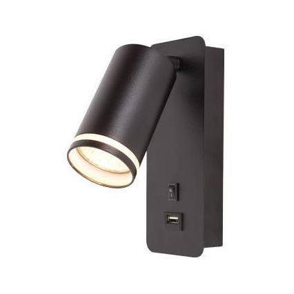 Seinäkohdevalaisin USB-laturilla 1xGU10/35W/230V musta
