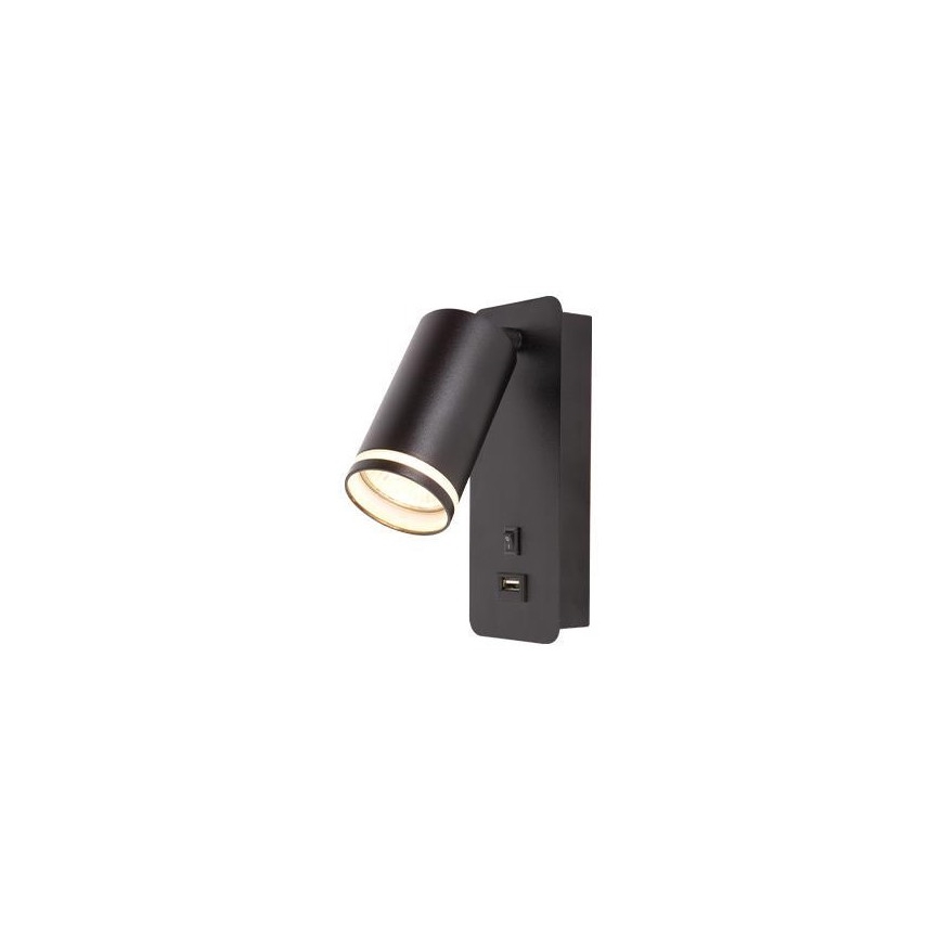 Seinäkohdevalaisin USB-laturilla 1xGU10/35W/230V musta