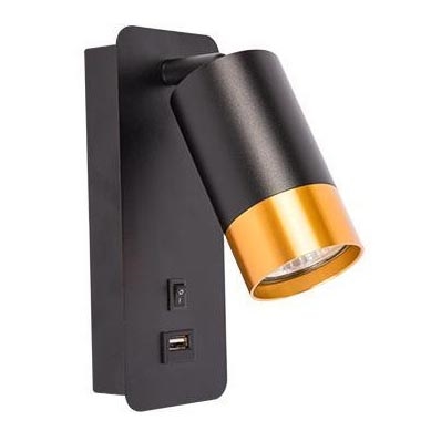 Seinäkohdevalaisin USB-laturilla 1xGU10/35W/230V musta/kupari