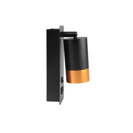 Seinäkohdevalaisin USB-laturilla 1xGU10/35W/230V musta/kupari
