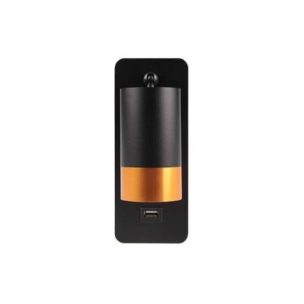 Seinäkohdevalaisin USB-laturilla 1xGU10/35W/230V musta/kupari