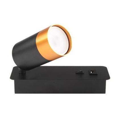 Seinäkohdevalaisin USB-laturilla 1xGU10/35W/230V musta/kupari