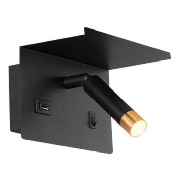 Seinäkohdevalo hyllyllä ja USB Laturi 1xG9/35W/230V musta/kulta
