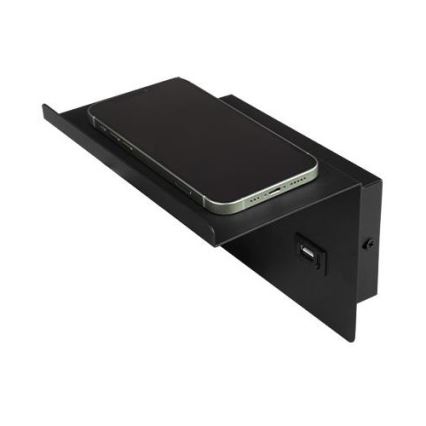 Seinäkohdevalo hyllyllä ja USB Laturi 1xG9/35W/230V musta/kulta