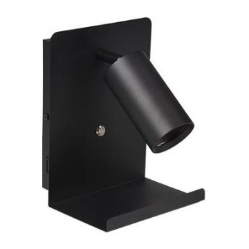 Seinäkohdevalo hyllyllä ja USB Laturi 1xGU10/35W/230V musta