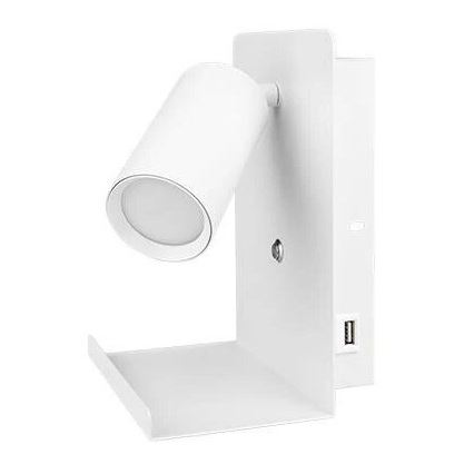 Seinäkohdevalo hyllyllä ja USB Laturi 1xGU10/35W/230V valkoinen