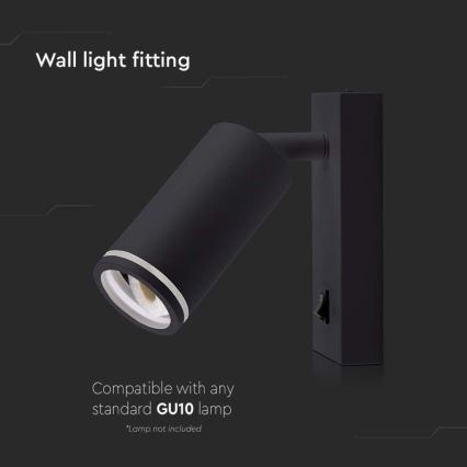 Seinäkohdevalo kytkimellä 1xGU10/35W/230V musta