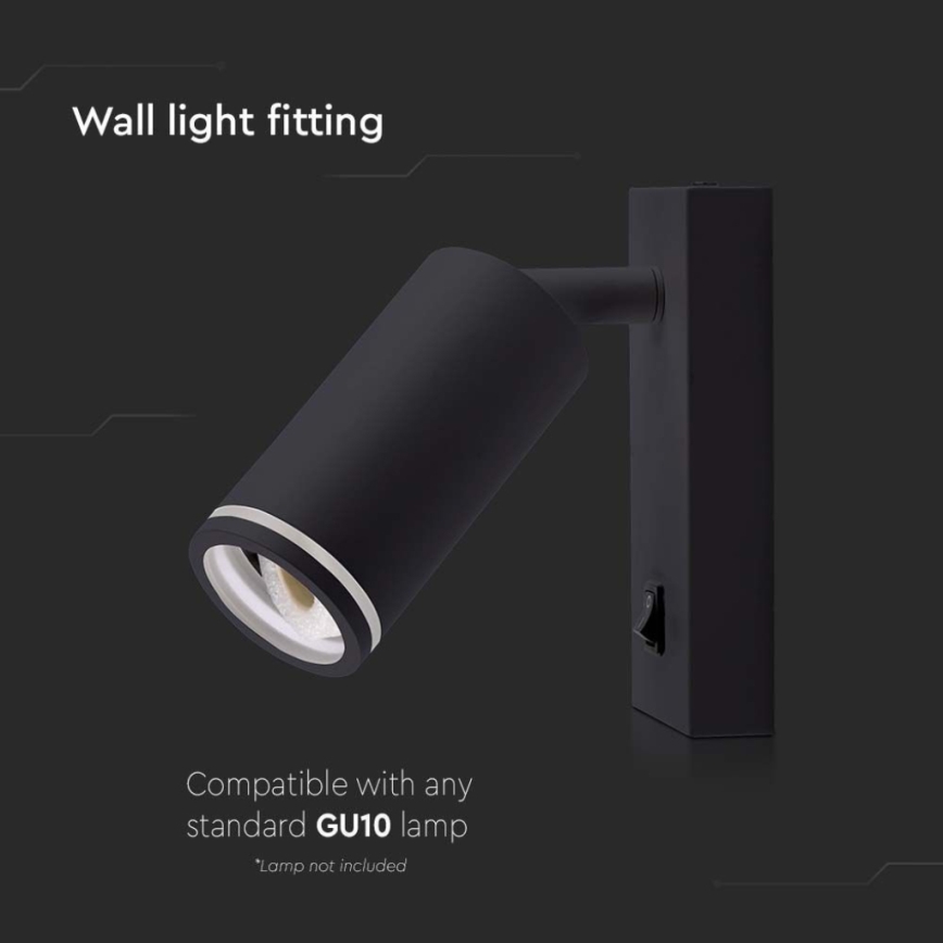 Seinäkohdevalo kytkimellä 1xGU10/35W/230V musta