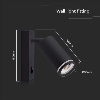 Seinäkohdevalo kytkimellä 1xGU10/35W/230V musta