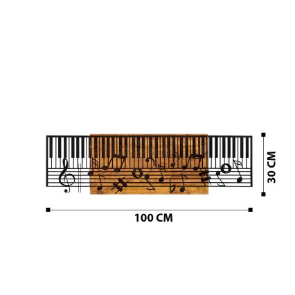 Seinäkoriste 100x30 cm piano puu/metalli