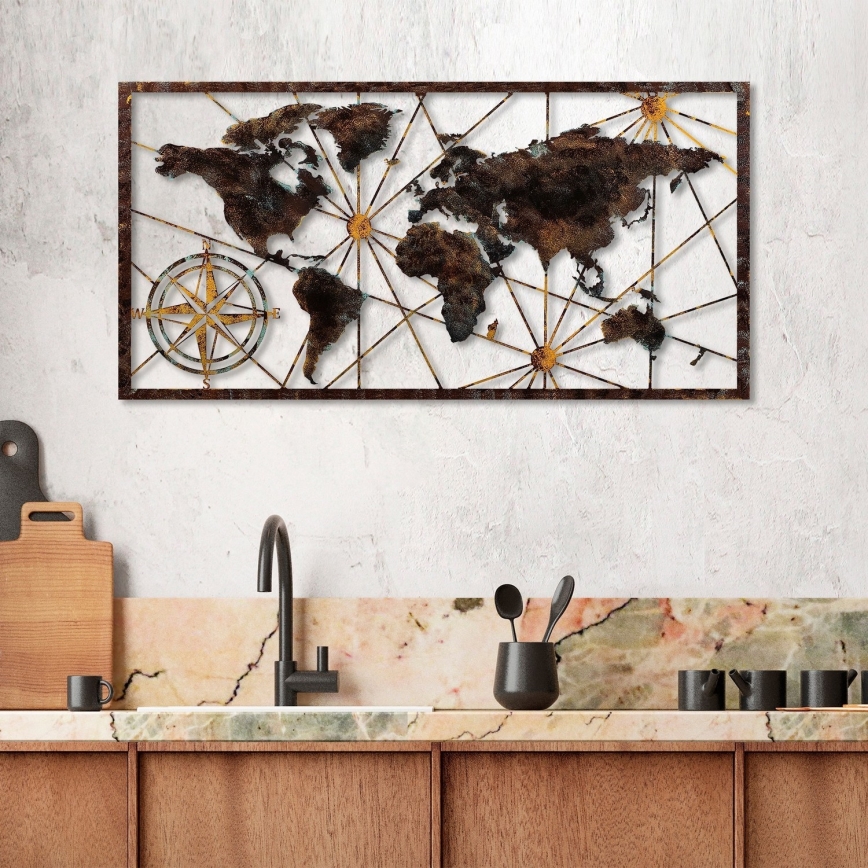 Seinäkoriste 120x60 cm maailman kartta metalli