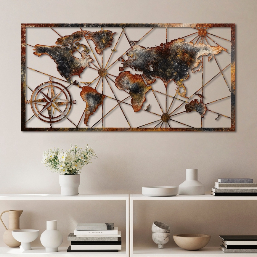 Seinäkoriste 120x60 cm maailman kartta metalli