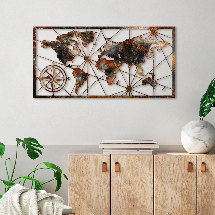 Seinäkoriste 120x60 cm maailman kartta metalli