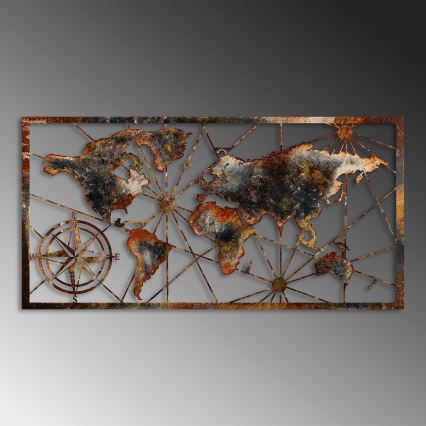 Seinäkoriste 120x60 cm maailman kartta metalli