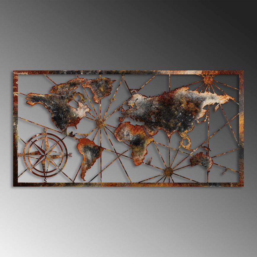 Seinäkoriste 120x60 cm maailman kartta metalli