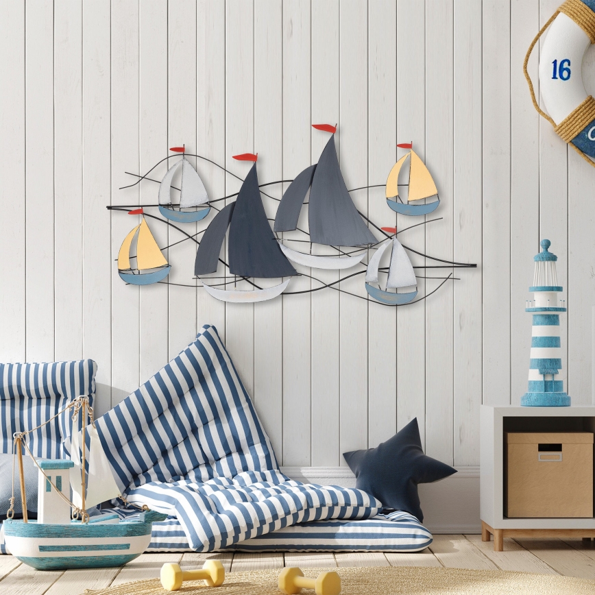 Seinäkoriste 120x60 cm purjevene metalli