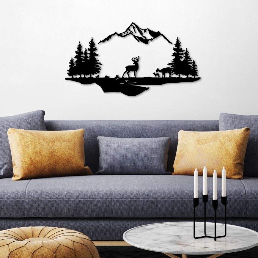 Seinäkoriste 2 kpl 70x38 cm Peura metalli/musta