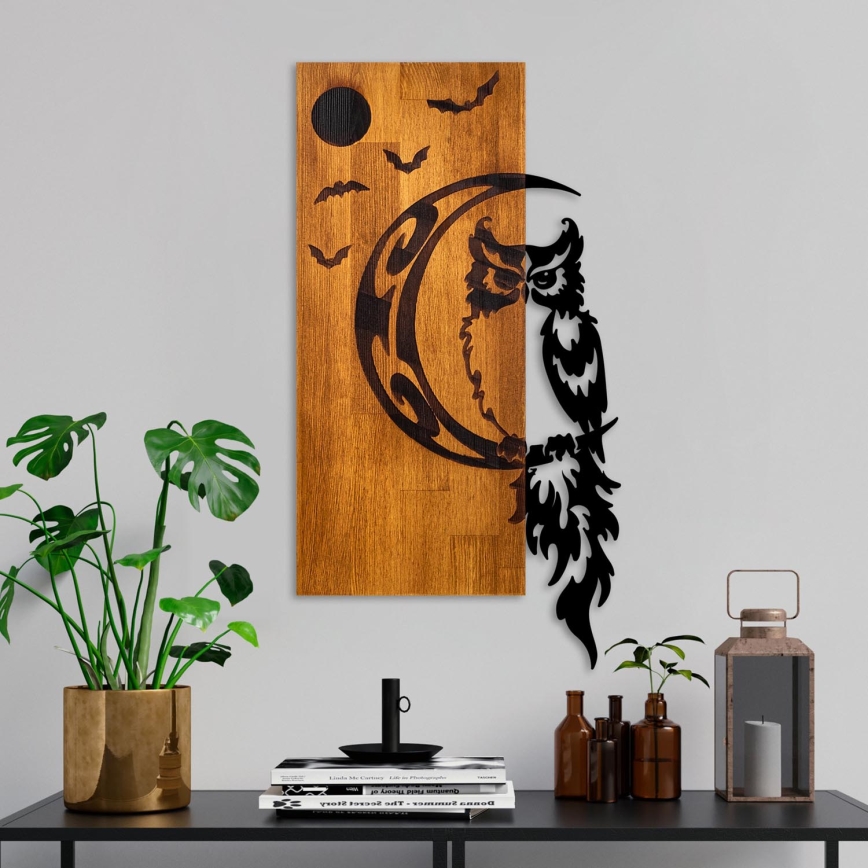 Seinäkoriste 36x66 cm pöllö puu/metalli