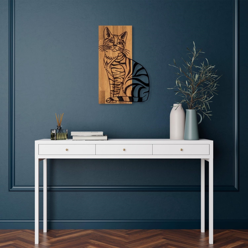 Seinäkoriste 38x58 cm kissa puu/metalli