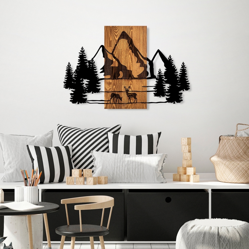 Seinälle tarkoitettu koriste 88x57 cm vuoret puu/metalli