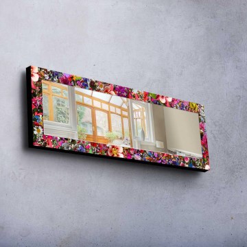 Seinäpeili 120x40 cm mänty/kukat