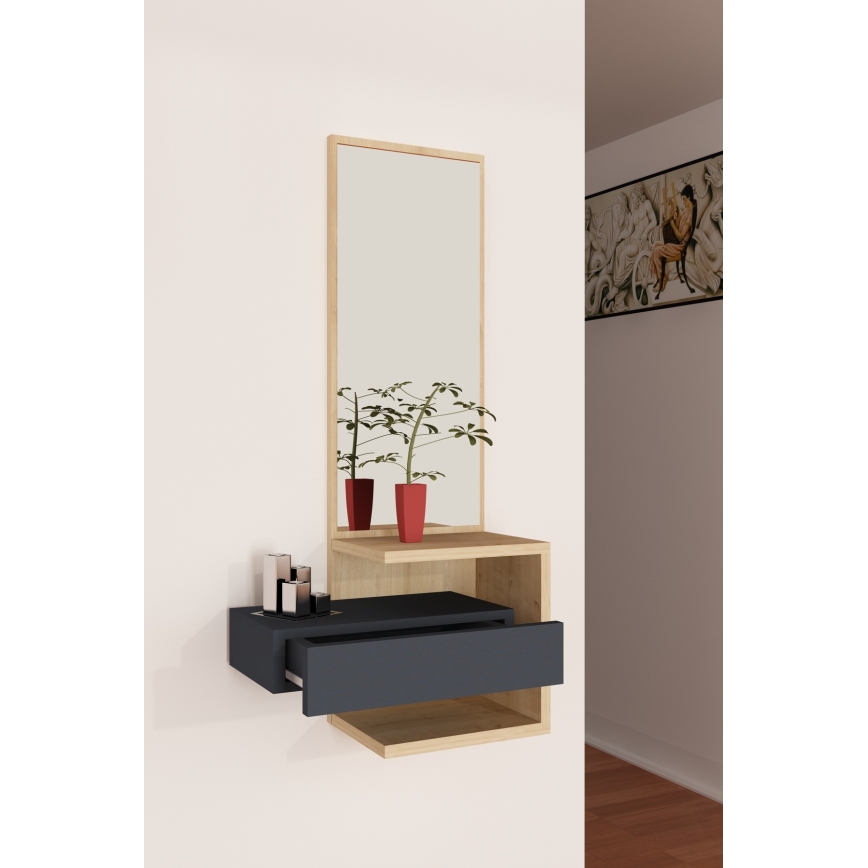 Seinäpeili hyllyllä STELLA 90x49 cm ruskea/antrasiitti