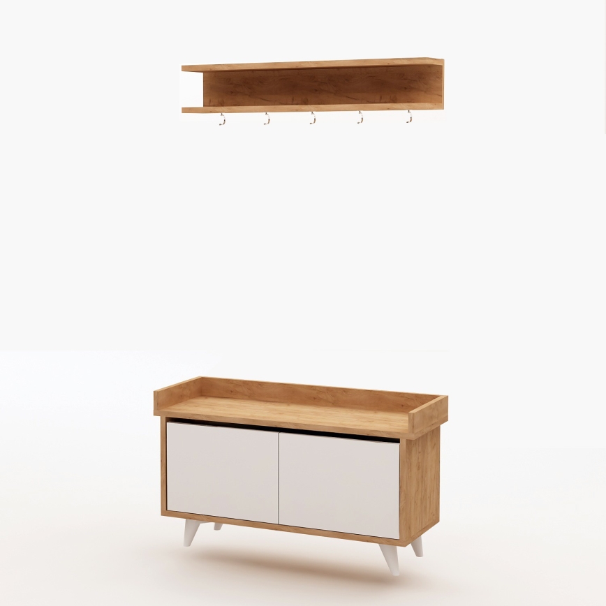 Seinäripustin ARASSO 18,8x80 cm + kenkäkaappi 60x90 valkoinen/ruskea
