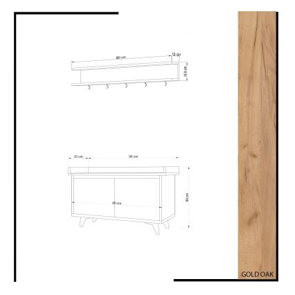 Seinäripustin ARASSO 18,8x80 cm + kenkäkaappi 60x90 valkoinen/ruskea