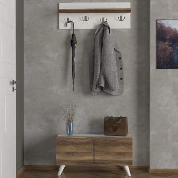 Seinäripustin LORES 29,5x80 cm + kenkäkaappi 41,5x80 cm ruskea/valkoinen