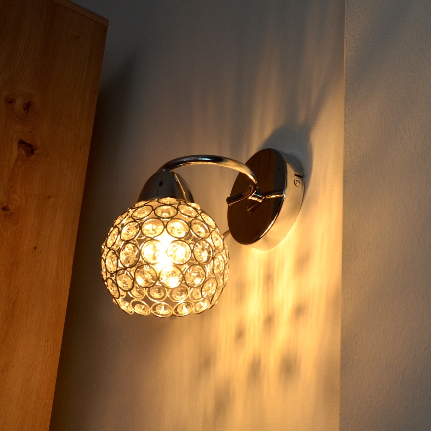 Seinävalaisin DORIS 1xE27/15W/230V kiiltävä kromi/läpinäkyvä