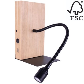 Seinävalaisin LECTOR LED/2,5W/230V USB tammi – FSC sertifioitu