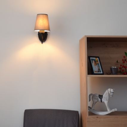 Seinävalaisin MALBO 1xE27/15W/230V harmaa/musta