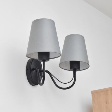 Seinävalaisin MALBO 2xE27/15W/230V harmaa/musta