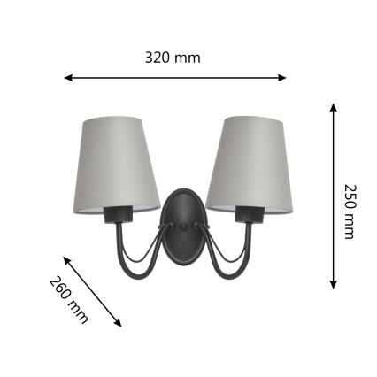 Seinävalaisin MALBO 2xE27/15W/230V harmaa/musta