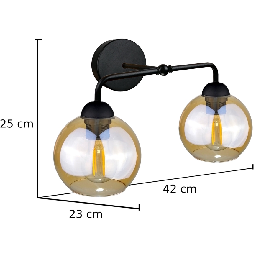 Seinävalaisin MELLE BLACK 2xE27/60W/230V