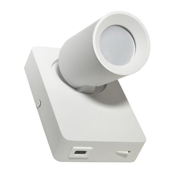 Seinävalaisin TAFT 1xGU10/30W/230V USB valkoinen