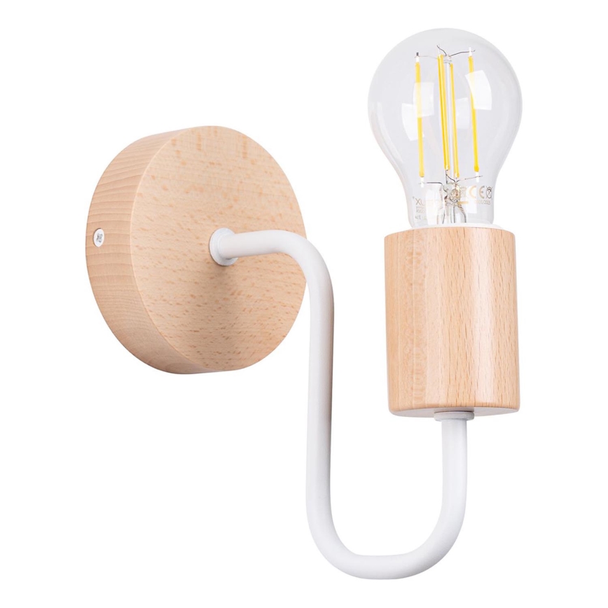 Seinävalaisin TIMBO 1xE27/15W/230V valkoinen/beige/pyökki